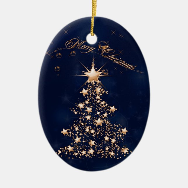 Blue Golden Christmas 2 Keramikornament (Vorne)