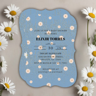 Blue Golden Daisy Glitzer Glow Baby Dusche Einladung