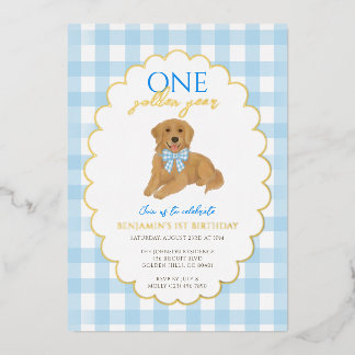 Blue Golden Retriever Puppy Pawty 1. Geburtstag Folieneinladung