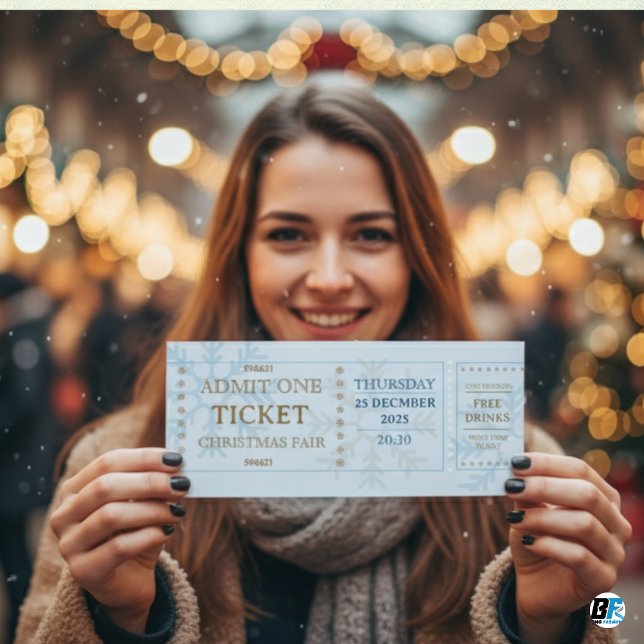 Blue & Golden Simple Fair Christmas Ticket Einladung (ENTRY PASS TICKET)