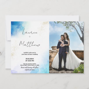 Blue Golden Wedding Einladungen mit Foto