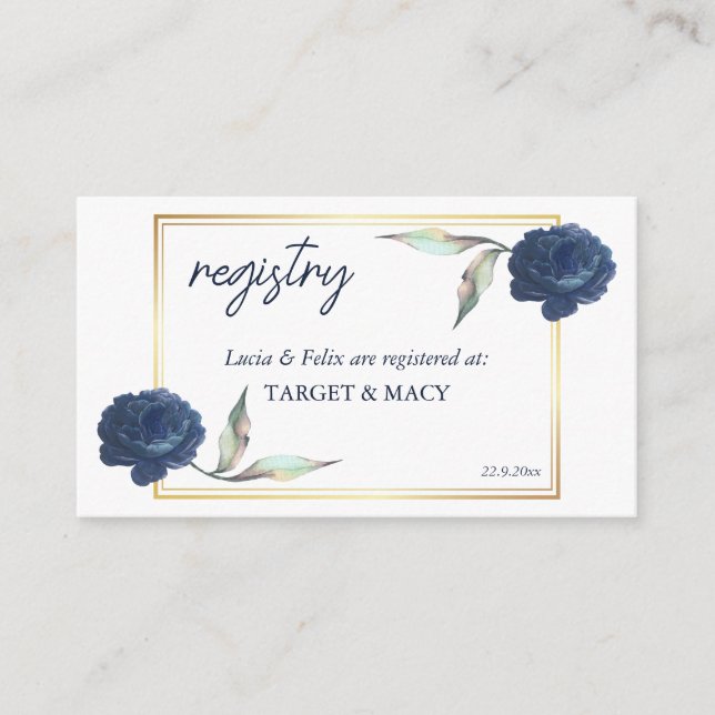 Blue GoldFrame Floral Wedding Card Begleitkarte (Vorderseite)