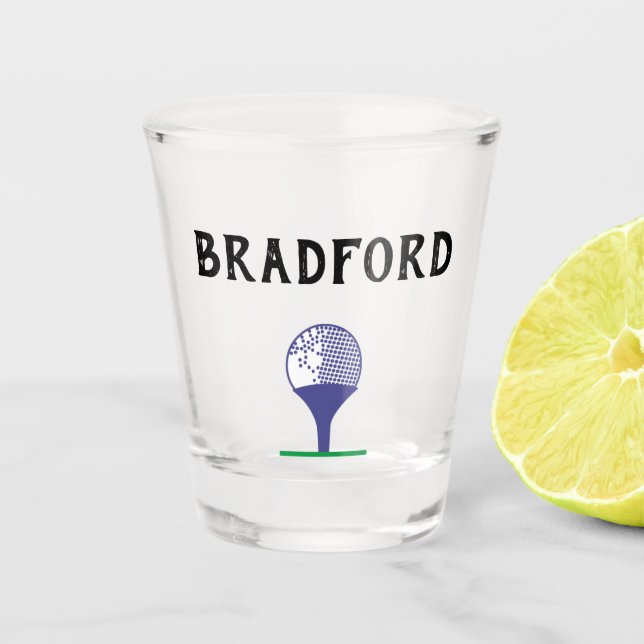 Blue Golf Ball auf dem T-Shirt Golfer Name Vater O Schnapsglas (Vorderseite)