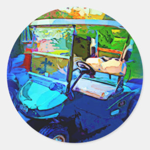 Blue Golf Cart Runder Aufkleber