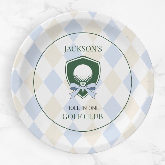 Blue Golf Hole in One Boys Sports 1. Geburtstag Pappteller (Blue Golf Hole in One Boys Sports 1st Birthday Paper Plates)