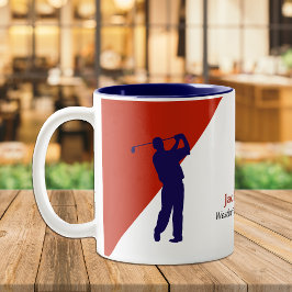 Blue Golfer auf Red Diagonal Zweifarbige Tasse