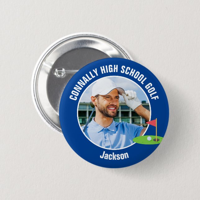 Blue Golfer Foto High School Golf Team Button (Vorne & Hinten)