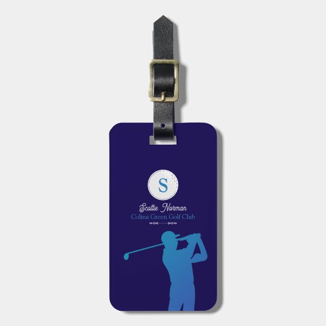 Blue Golfer mit Golf Club Gepäckanhänger (Vorderseite vertikal)