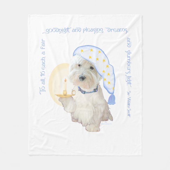 Blue Goodnight Westie mit Candle Fleecedecke (Vorderseite)