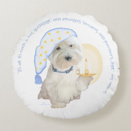 Blue Goodnight Westie mit Candle Rundes Kissen