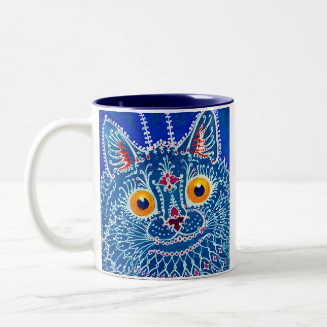 Blue Gothic Cat Zweifarbige Tasse (Links)