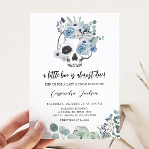 Blue Gothic Floral Skull Baby Shower Einladung