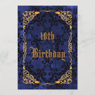 Blue Gothic & Gold Gerahmt 18. Geburtstag Einladung