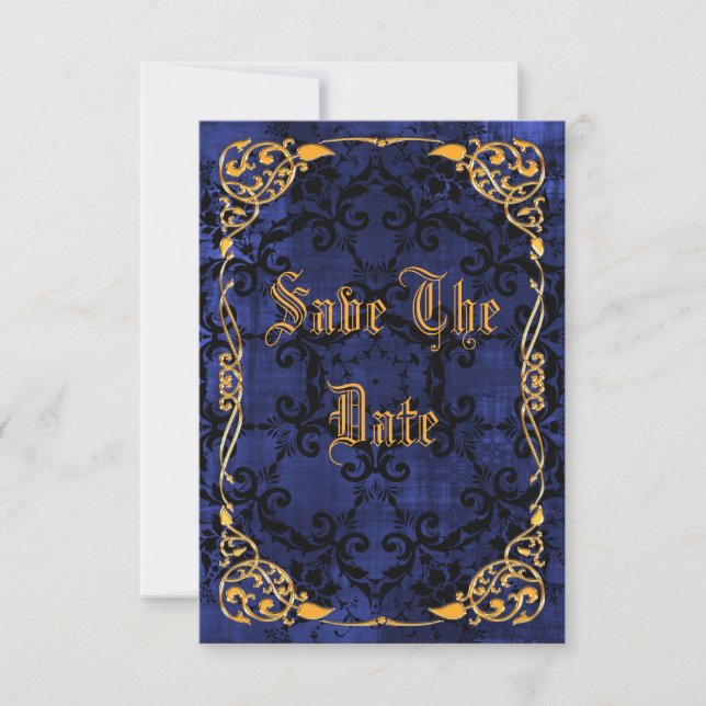 Blue Gothic & Gold Gerahmt 35. Save the Date (Vorderseite)