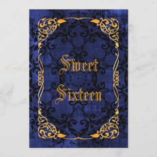 Blue Gothic & Gold Gerahmt Sweet 16 Einladung