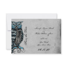 Blue Gothic Owl Posh Wedding Save the Date