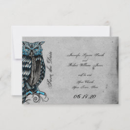 Blue Gothic Owl Posh Wedding Save the Date