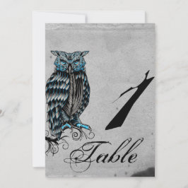 Blue Gothic Owl Posh Wedding Tischnummer
