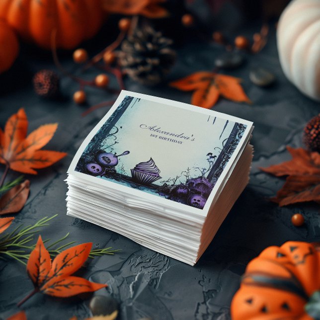 Blue Gothic Spooky ONE Geburtstag Serviette (Von Creator hochgeladen)