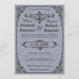 Blue Gothic Viktorianisch Damask Speichern Sie die Save The Date