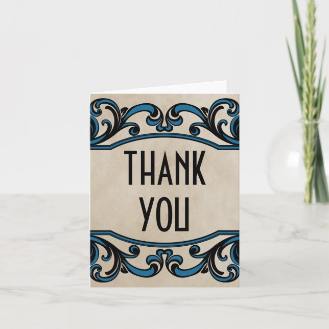 Blue Gothic Wirbel Danke-Card Dankeskarte (Vorderseite)