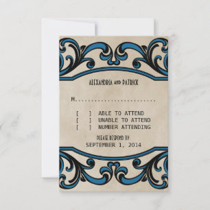 Blue Gothic Wirbel Response Card RSVP Karte