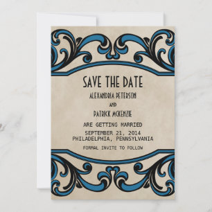 Blue Gothic Wirbel Save the Date einladen Einladung