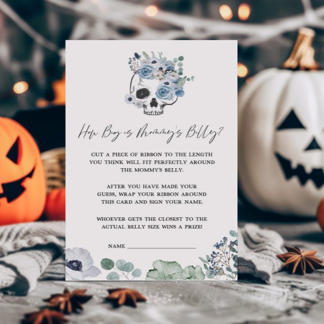 Blue Gothull Wie groß ist Mommys Bly Game (Floral Skull Baby Shower How Big is Mommys Belly Game)