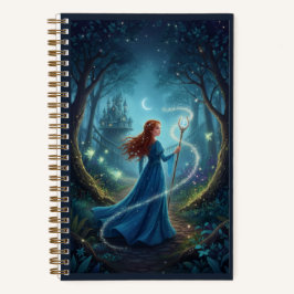 Blue Gown Forest Maiden & Glowing Magic Staff  Notizbuch