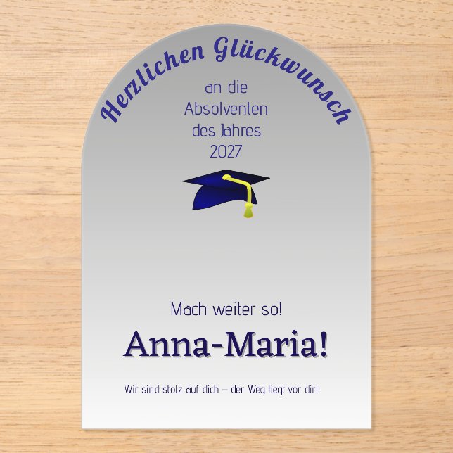 Blue grad cap - DEUTSCHE Glückwünsche Acryleinladungen (Vorderseite)