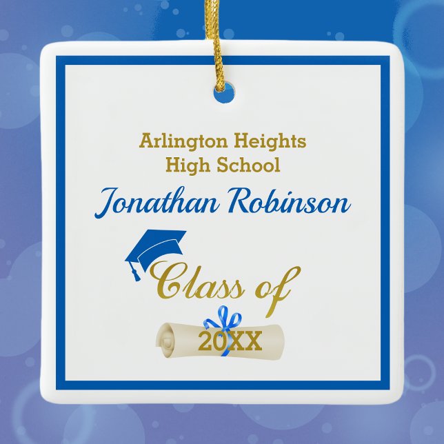 Blue Grad Cap und Diploma Keramik Ornament (Von Creator hochgeladen)