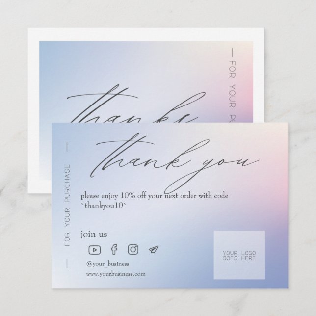 Blue Gradient Business Danke Discount Card Einladung (Vorne/Hinten)