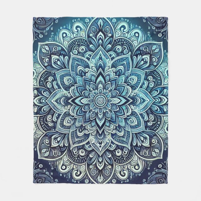 Blue Gradient Mandala Design Fleecedecke (Vorderseite)