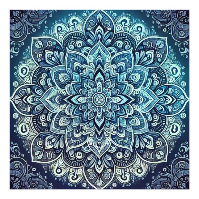 Blue Gradient Mandala Design Fotodruck (Vorne)