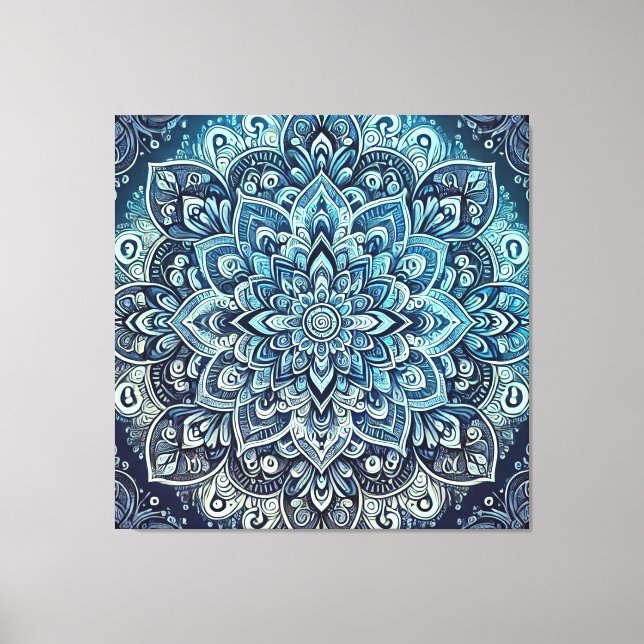 Blue Gradient Mandala Design Leinwanddruck (Vorderseite)