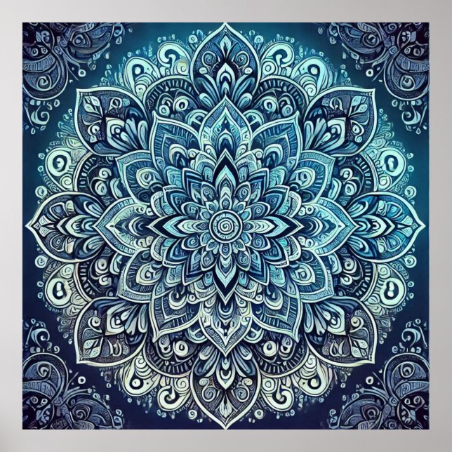 Blue Gradient Mandala Design Poster (Vorne)