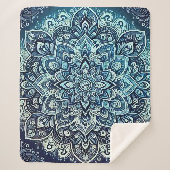 Blue Gradient Mandala Design Sherpadecke (Vorderseite)