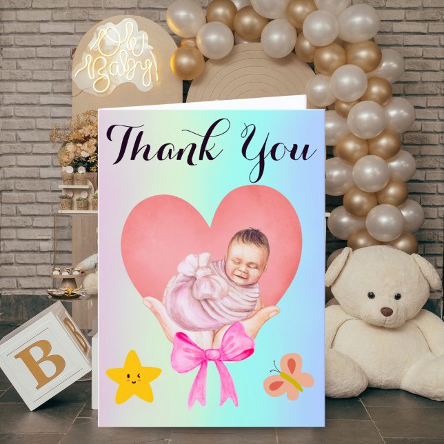 Blue Gradient Newborn Card | Handschuhe Dankeskarte (Von Creator hochgeladen)