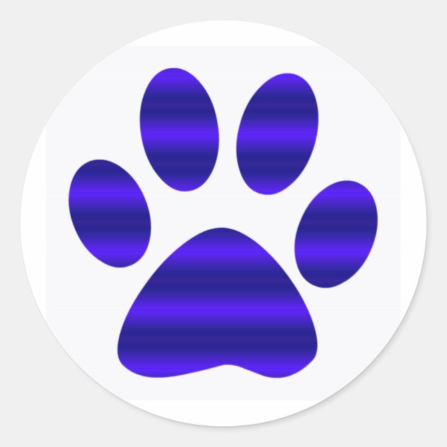 Blue Gradient Paw Print Runder Aufkleber (Vorderseite)