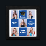 Blue Graduate 5 Foto Collage Custom Abschluss Erinnerungskiste<br><div class="desc">Eine klassische,  kundenspezifische Foto-Collage Abschluss Geschenkboxen mit klassischen blauen Quadraten für einen High School Senior schließen mit der Klasse von 2025. Passen Sie sich mit Ihren Senior-Porträtbildern,  Schulnamen und schließ für ein großes personalisiertes Abschluss-Geschenk. Es verfügt über eine 5 Fotoschablone,  die durch weiße Linien getrennt ist.</div>