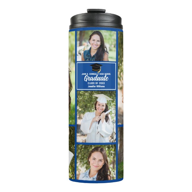 Blue Graduate Foto Collage Abschluss Geschenk Thermosbecher (Vorderseite)