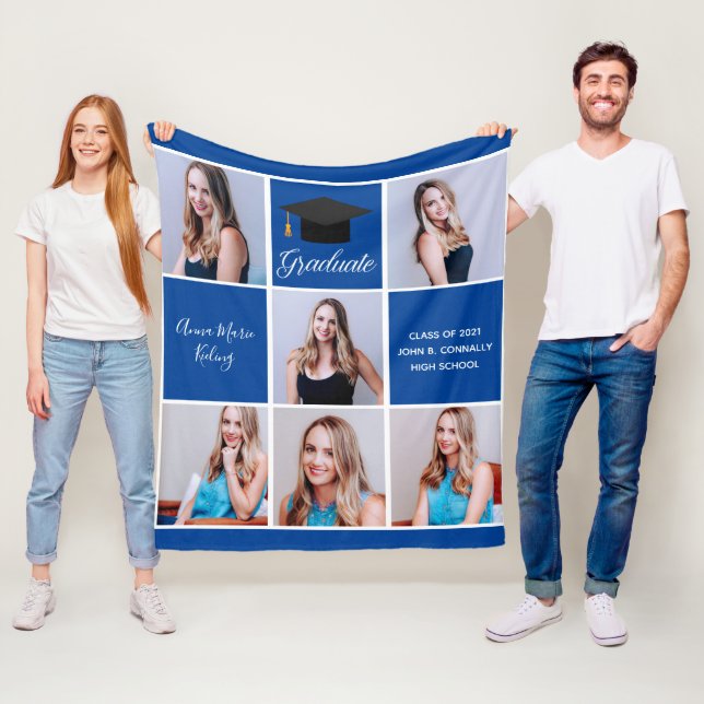 Blue Graduate Foto Collage Custom Abschluss 2025 Fleecedecke (Beispiel)