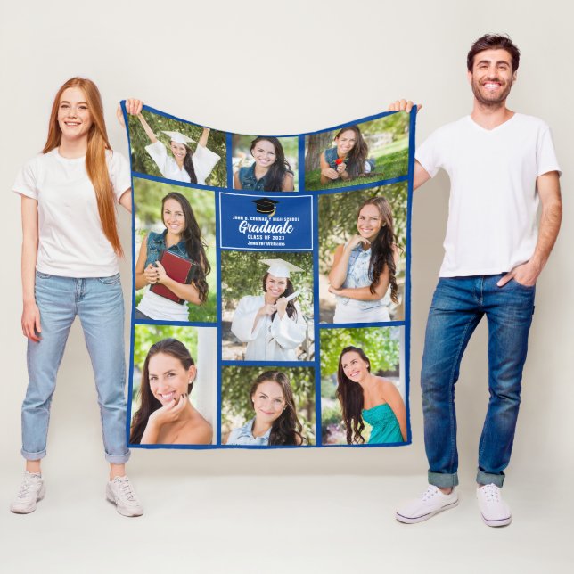 Blue Graduate Foto Collage Custom Abschluss Fleecedecke (Beispiel)