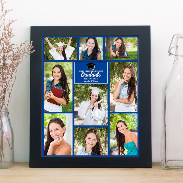 Blue Graduate Foto Collage Graduation Party Poster (Von Creator hochgeladen)