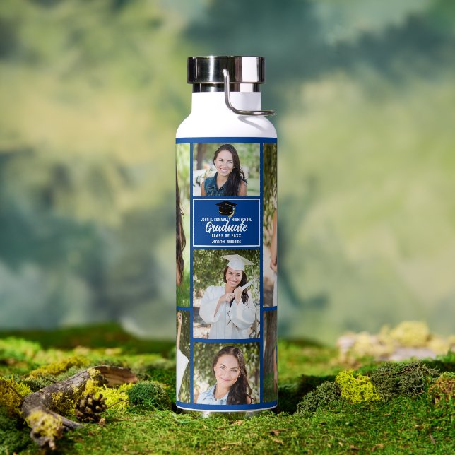 Blue Graduate Foto Collage Moderner Abschluss Trinkflasche (Außenbereich)
