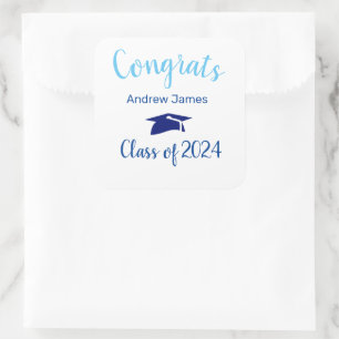 Blue Graduation Cap 2023 - Glückwunsch Quadratischer Aufkleber
