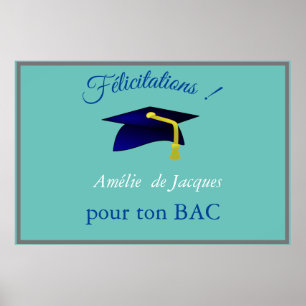 Blue graduation cap - Congrats in French Poster
