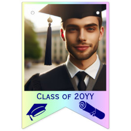 Blue Graduation Cap, Diploma & 16-Foto auf Rainbow Wimpelkette