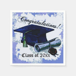 Blue Graduation Cap & Diploma Napkins Serviette