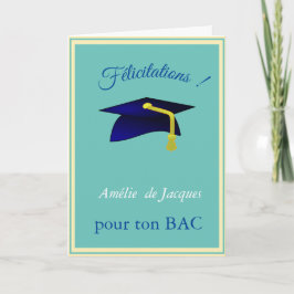 Blue Graduation Cap - Glückwünsche in Französisch Karte